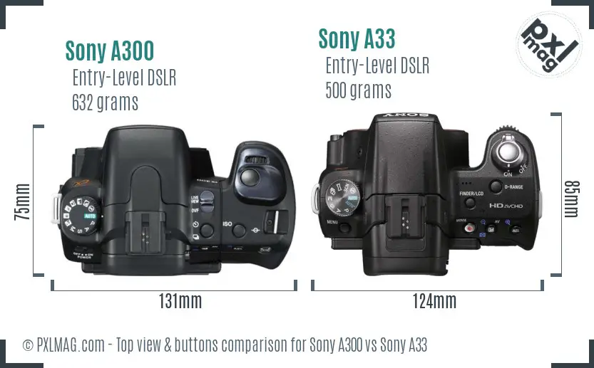 Sony A300 vs Sony A33 top view buttons comparison