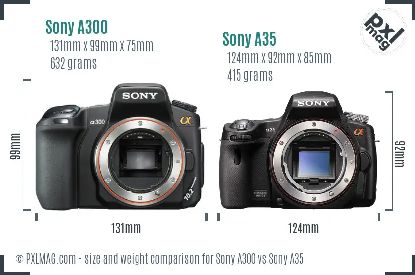 Sony A300 vs Sony A35 size comparison