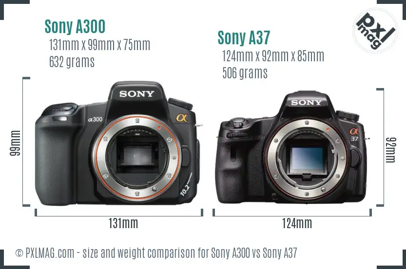 Sony A300 vs Sony A37 size comparison