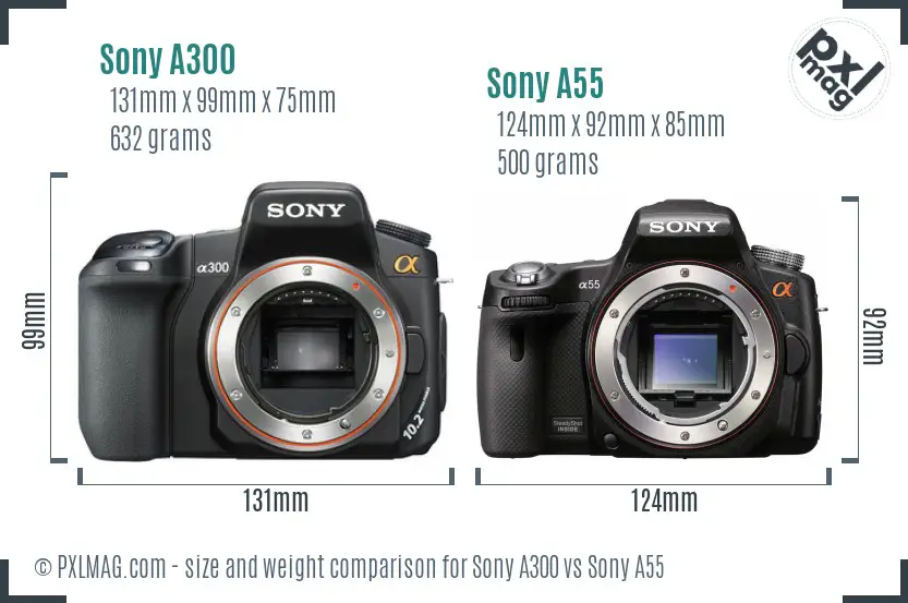 Sony A300 vs Sony A55 size comparison