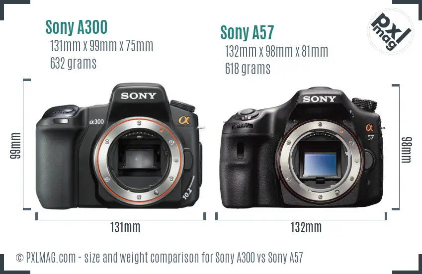 Sony A300 vs Sony A57 size comparison