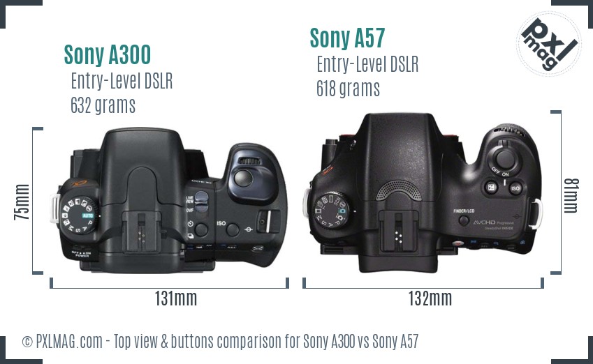 Sony A300 vs Sony A57 top view buttons comparison