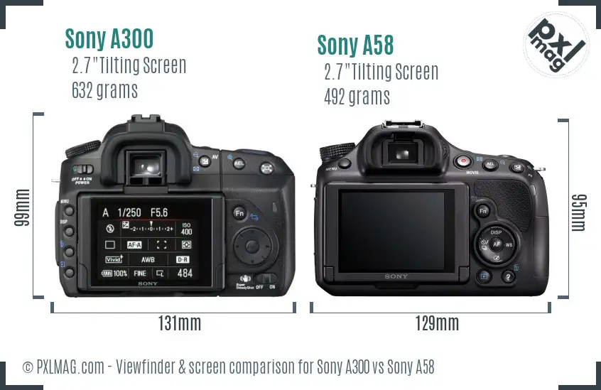 Sony A300 vs Sony A58 Screen and Viewfinder comparison