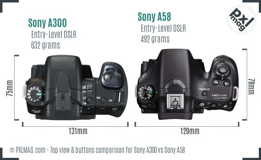Sony A300 vs Sony A58 top view buttons comparison