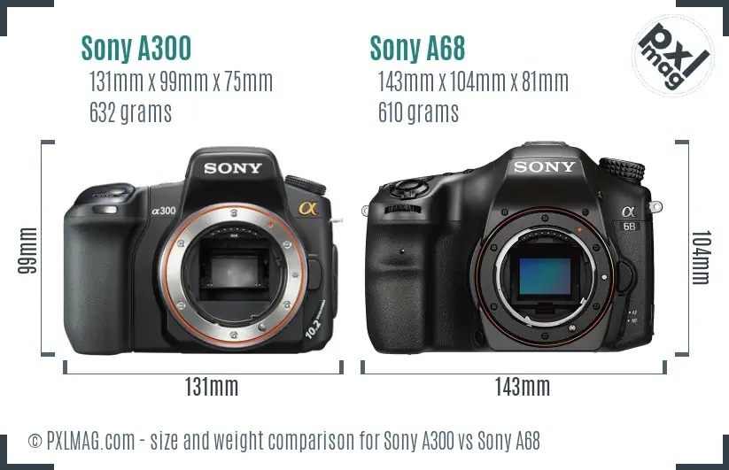Sony A300 vs Sony A68 size comparison