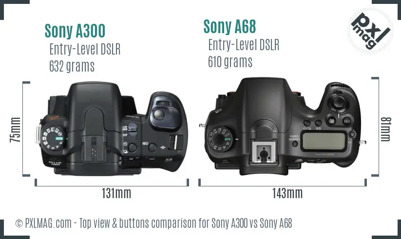 Sony A300 vs Sony A68 top view buttons comparison