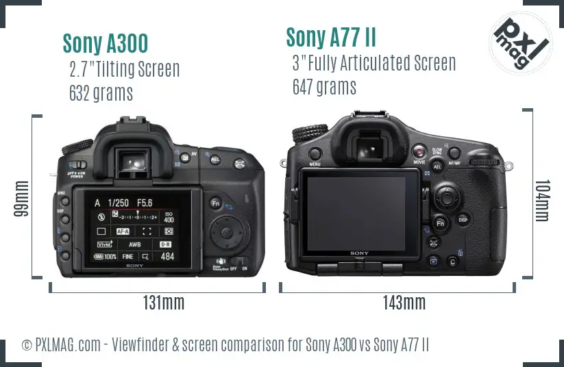 Sony A300 vs Sony A77 II Screen and Viewfinder comparison