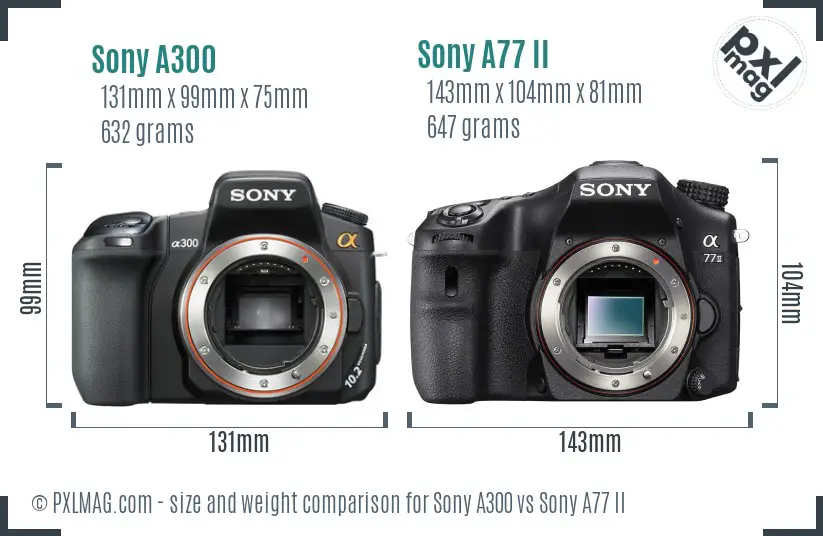 Sony A300 vs Sony A77 II size comparison