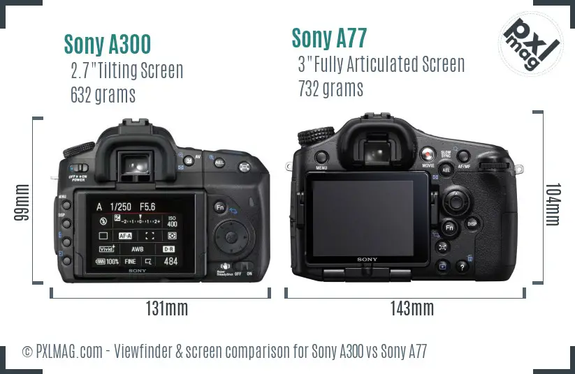 Sony A300 vs Sony A77 Screen and Viewfinder comparison