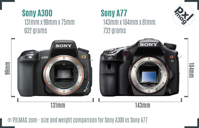 Sony A300 vs Sony A77 size comparison