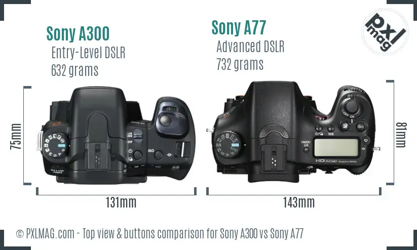Sony A300 vs Sony A77 top view buttons comparison