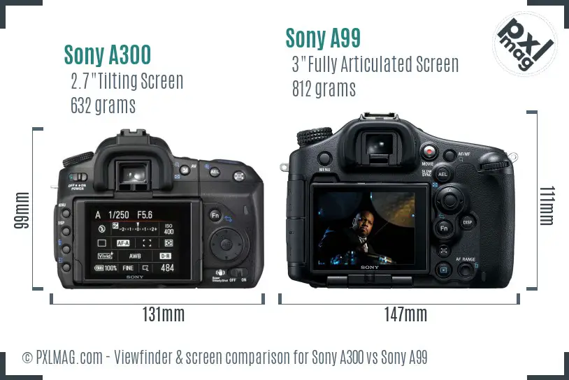 Sony A300 vs Sony A99 Screen and Viewfinder comparison