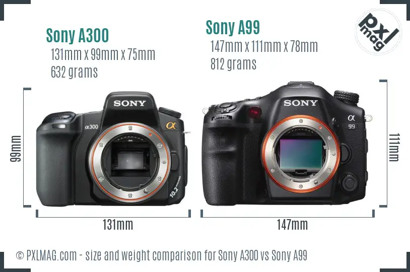 Sony A300 vs Sony A99 size comparison