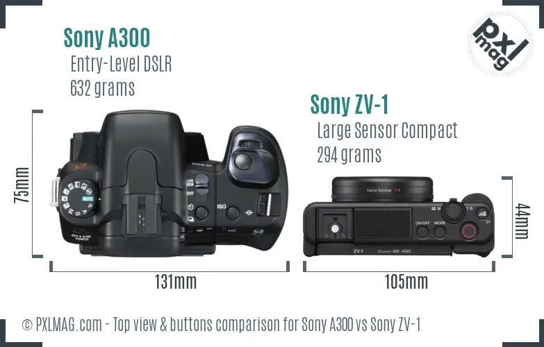 Sony A300 vs Sony ZV-1 top view buttons comparison