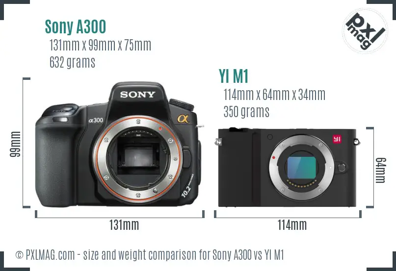 Sony A300 vs YI M1 size comparison