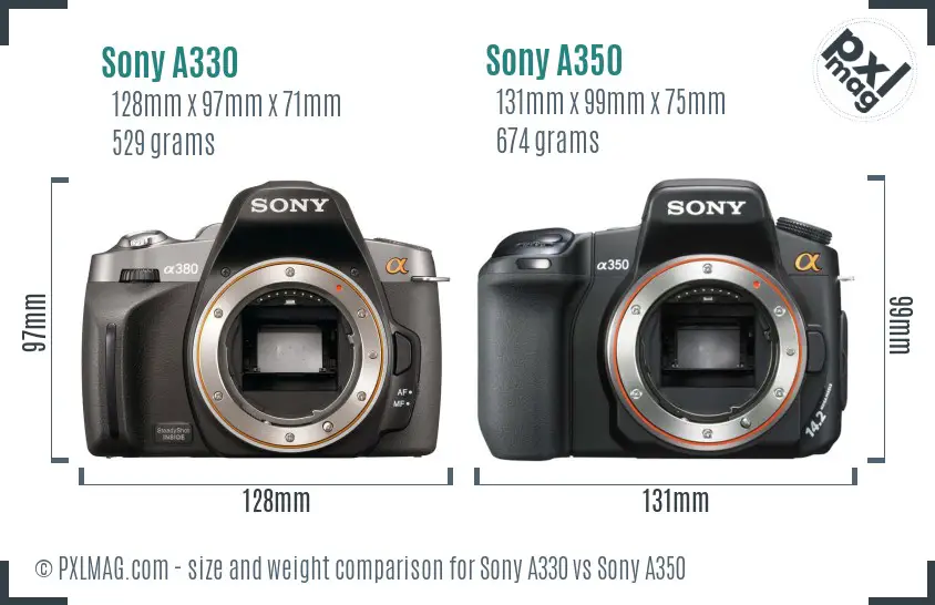 Sony A330 vs Sony A350 size comparison