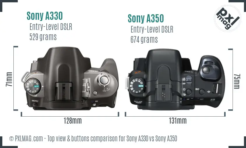 Sony A330 vs Sony A350 top view buttons comparison