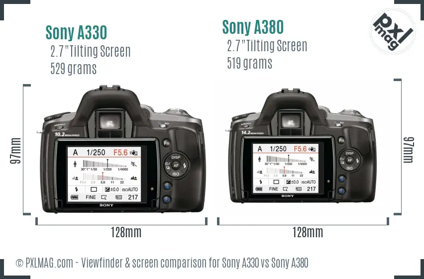 Sony A330 vs Sony A380 Screen and Viewfinder comparison