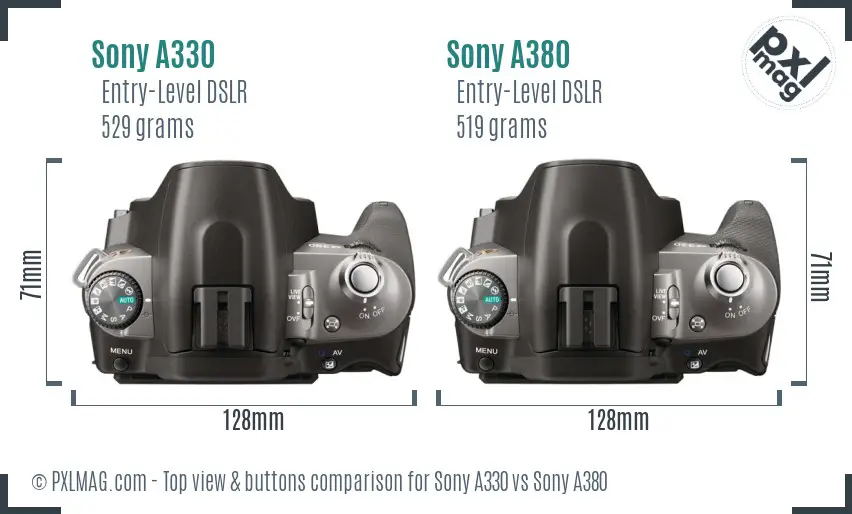 Sony A330 vs Sony A380 top view buttons comparison