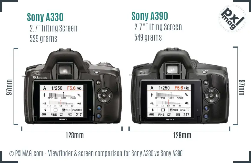 Sony A330 vs Sony A390 Screen and Viewfinder comparison