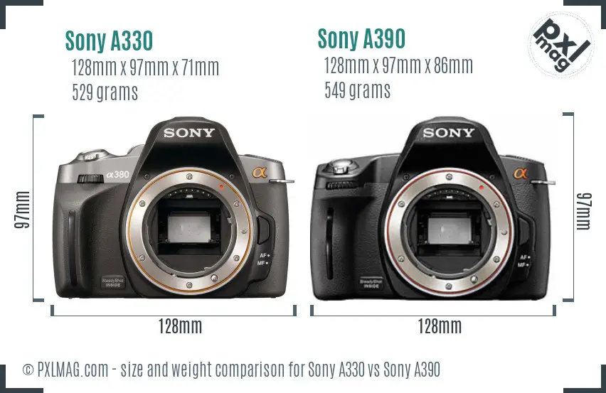 Sony A330 vs Sony A390 size comparison