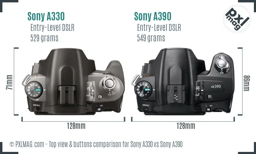 Sony A330 vs Sony A390 top view buttons comparison