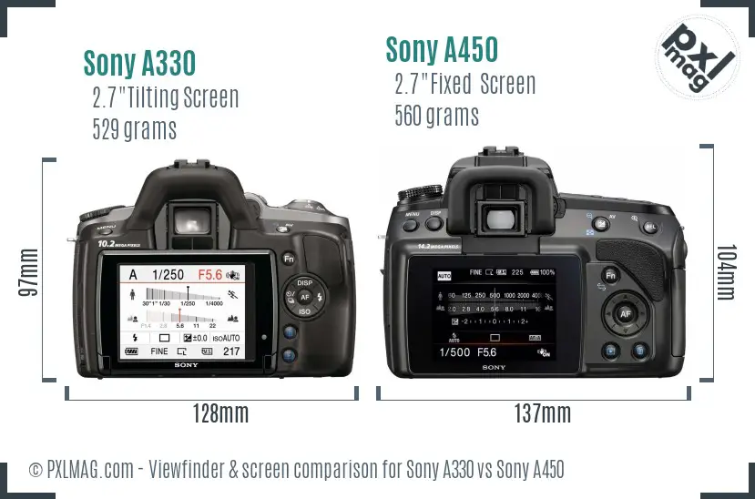Sony A330 vs Sony A450 Screen and Viewfinder comparison
