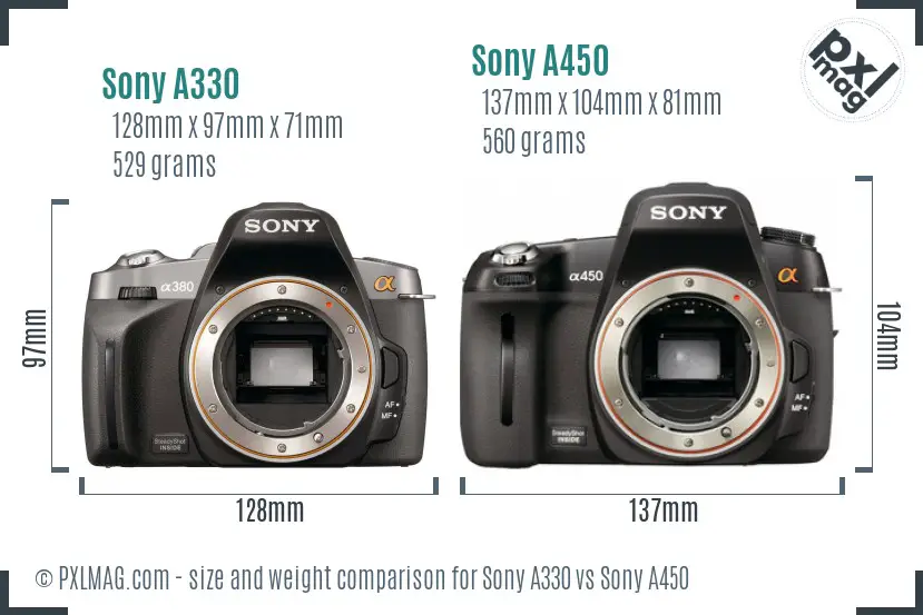 Sony A330 vs Sony A450 size comparison