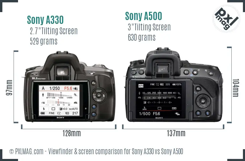 Sony A330 vs Sony A500 Screen and Viewfinder comparison