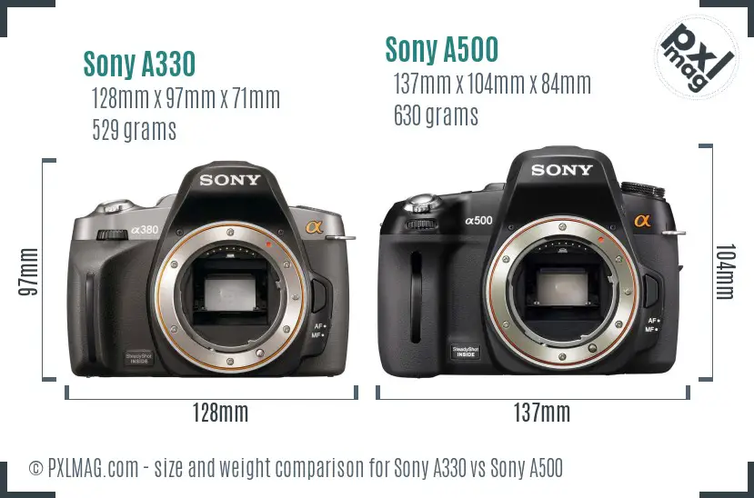 Sony A330 vs Sony A500 size comparison