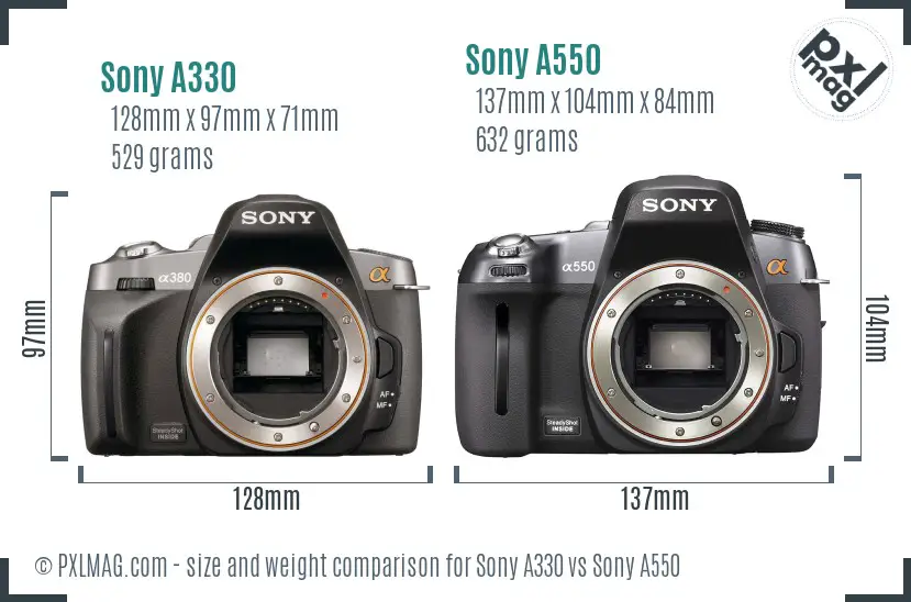 Sony A330 vs Sony A550 size comparison