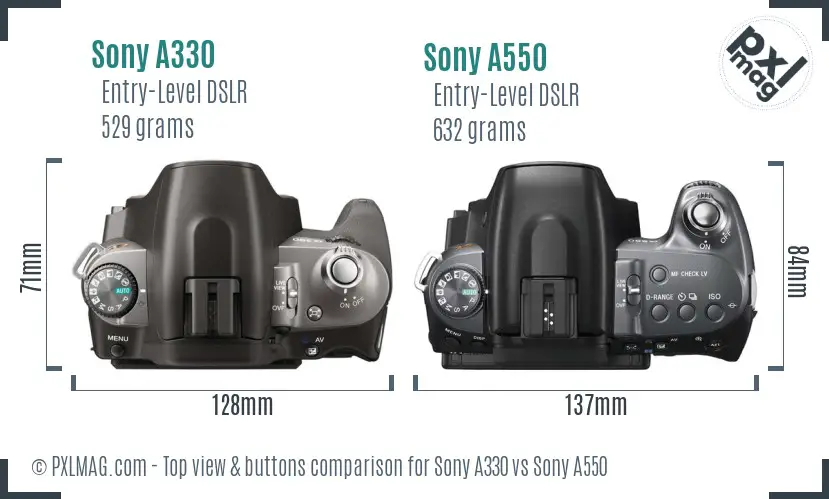 Sony A330 vs Sony A550 top view buttons comparison