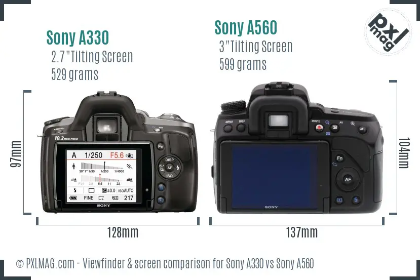 Sony A330 vs Sony A560 Screen and Viewfinder comparison