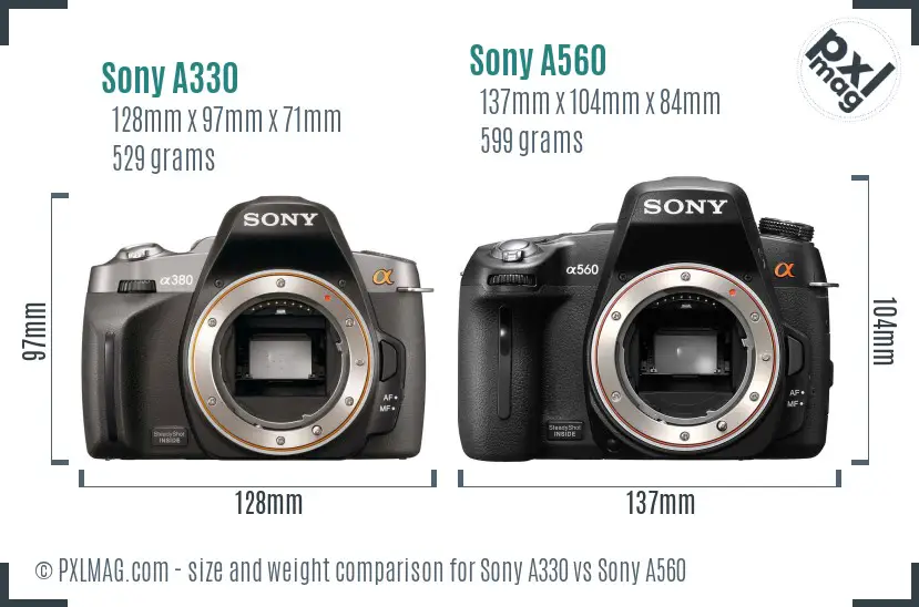 Sony A330 vs Sony A560 size comparison