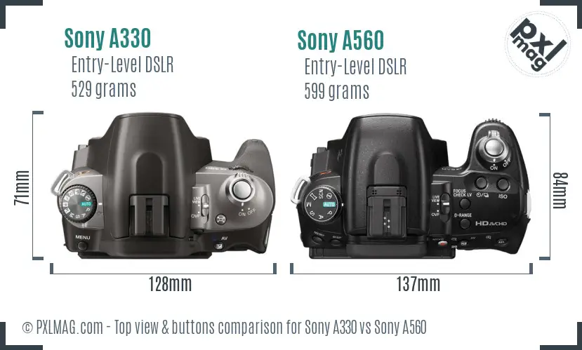 Sony A330 vs Sony A560 top view buttons comparison