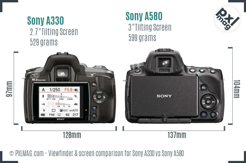 Sony A330 vs Sony A580 Screen and Viewfinder comparison