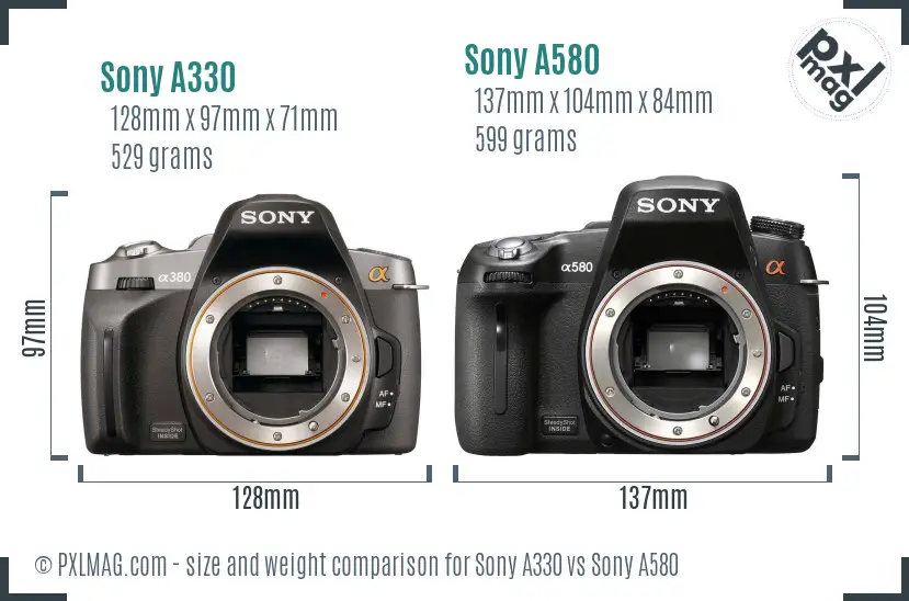 Sony A330 vs Sony A580 size comparison