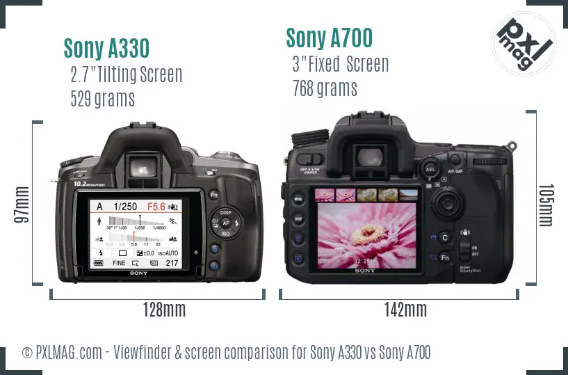Sony A330 vs Sony A700 Screen and Viewfinder comparison