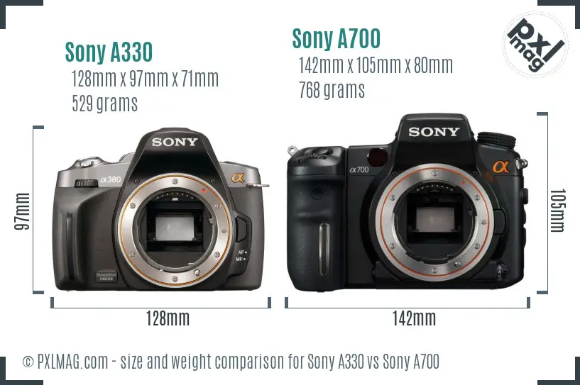 Sony A330 vs Sony A700 size comparison