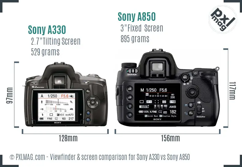 Sony A330 vs Sony A850 Screen and Viewfinder comparison