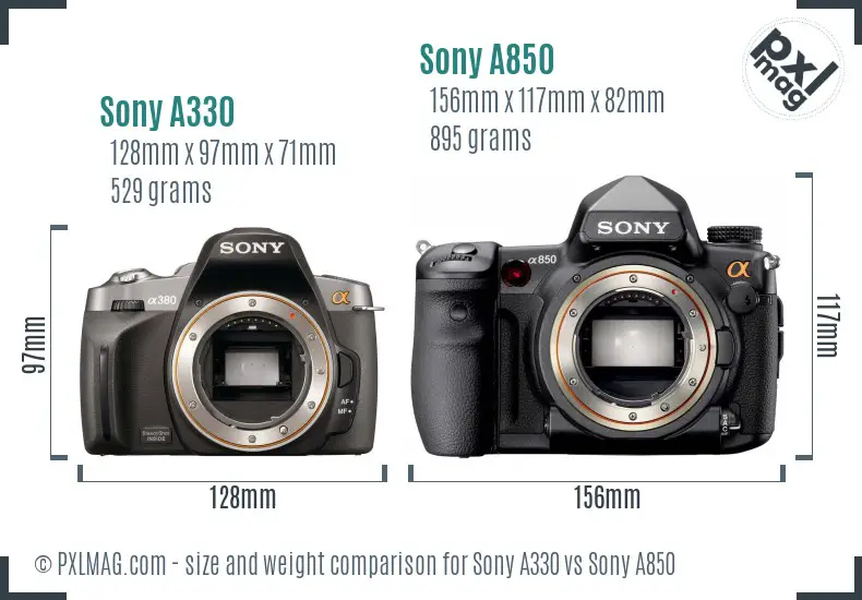 Sony A330 vs Sony A850 size comparison