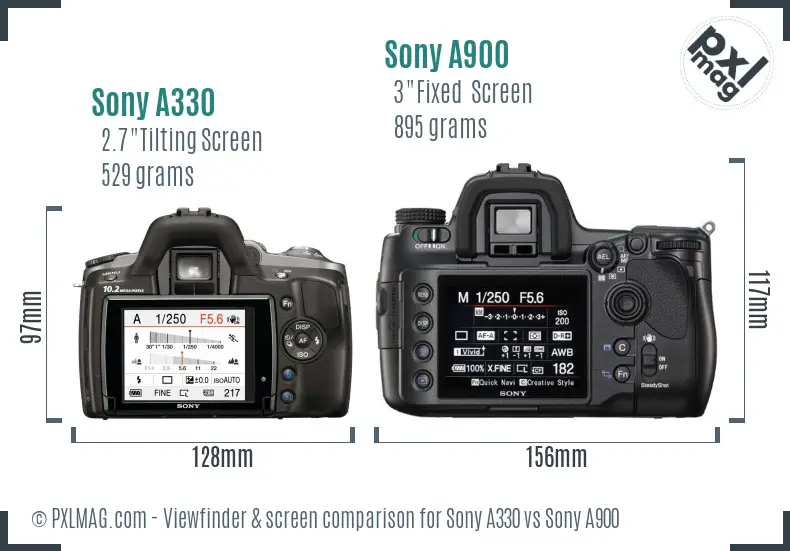 Sony A330 vs Sony A900 Screen and Viewfinder comparison