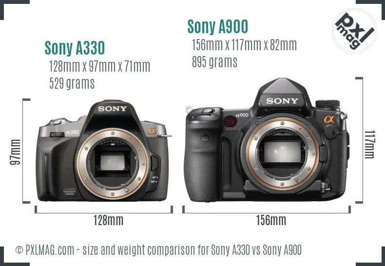 Sony A330 vs Sony A900 size comparison