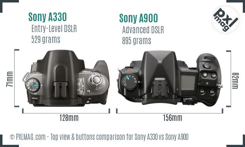 Sony A330 vs Sony A900 top view buttons comparison