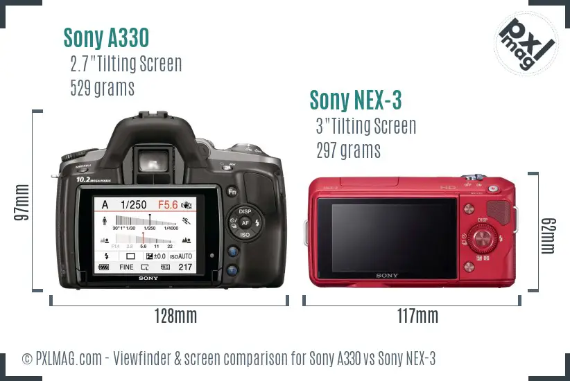 Sony A330 vs Sony NEX-3 Screen and Viewfinder comparison