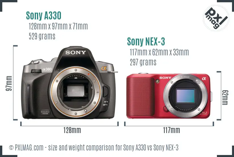 Sony A330 vs Sony NEX-3 size comparison