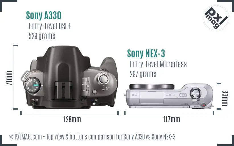 Sony A330 vs Sony NEX-3 top view buttons comparison