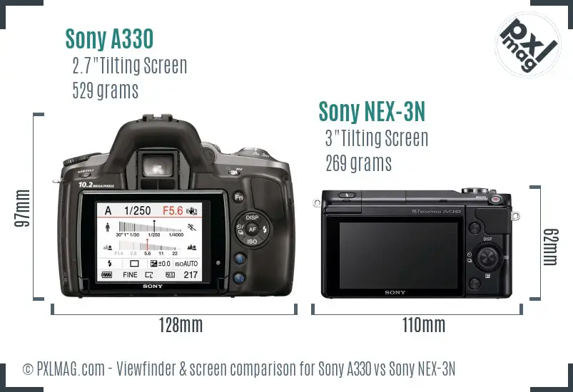 Sony A330 vs Sony NEX-3N Screen and Viewfinder comparison