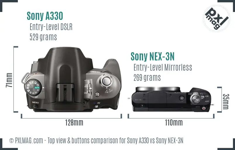 Sony A330 vs Sony NEX-3N top view buttons comparison