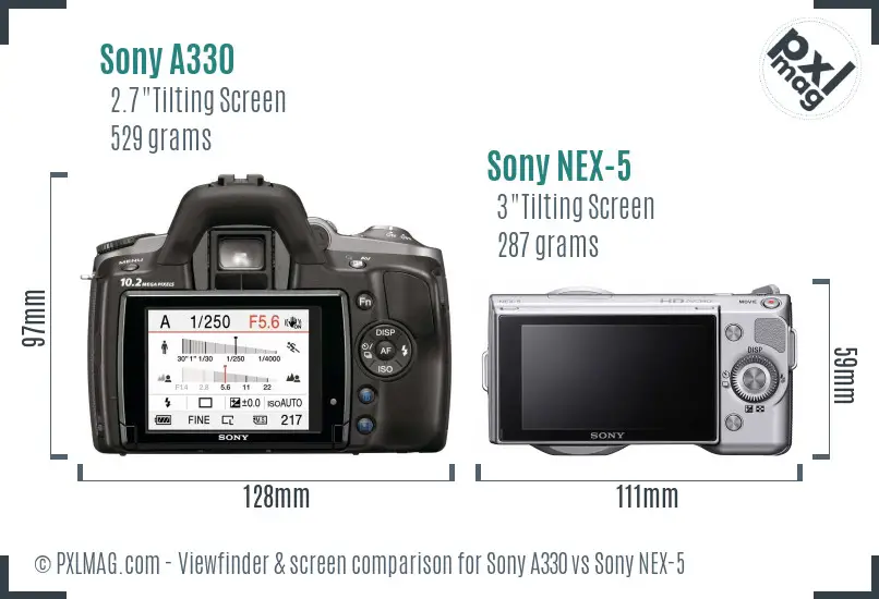 Sony A330 vs Sony NEX-5 Screen and Viewfinder comparison